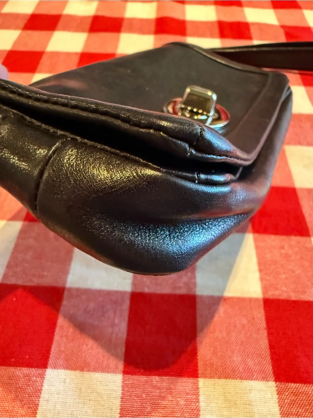 Coach Black Leather Wristlet with Embossed Logo